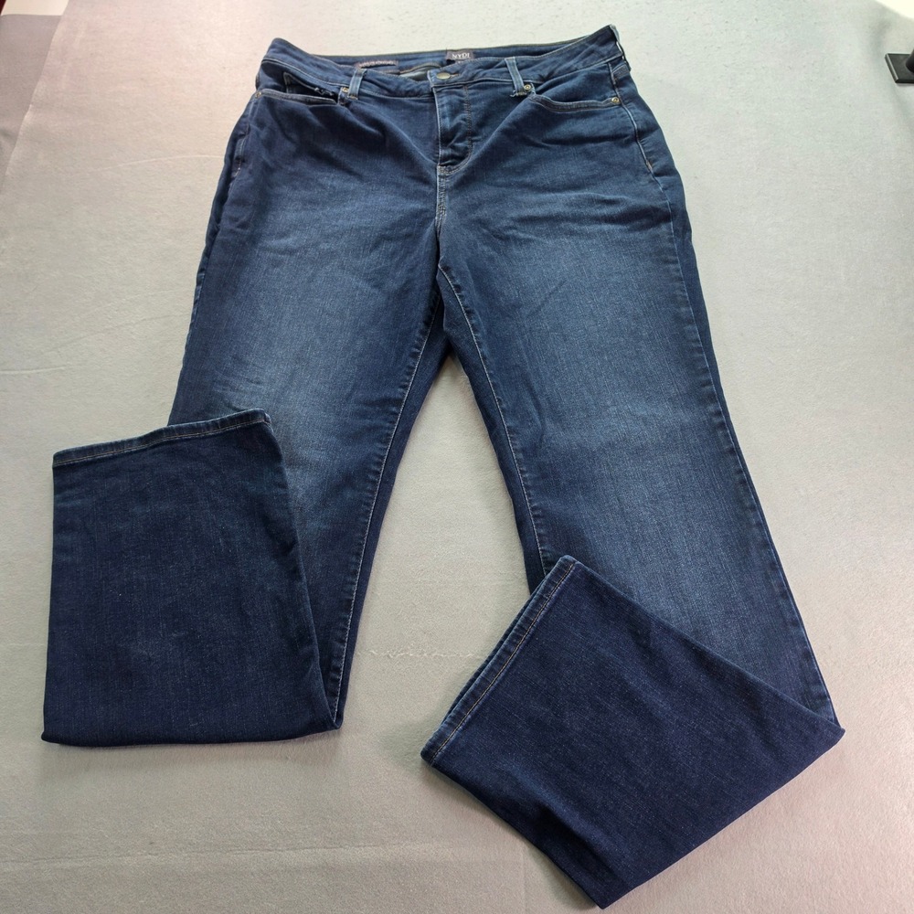 NYDJ Marilyn Straight Leg Jeans Womens 16 Dark Wash Blue Lift Tuck Stretch Denim